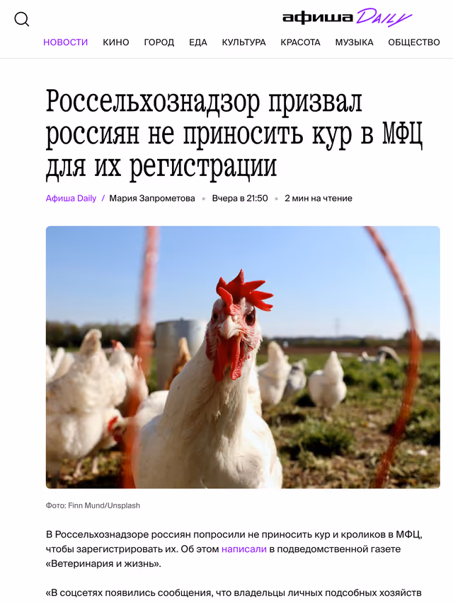 Пример публикации в «Афиша Daily» — 1 из 3