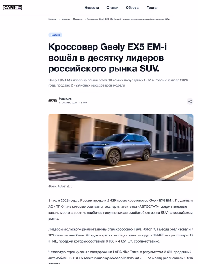 Пример публикации в «Cars.ru» — 1 из 3