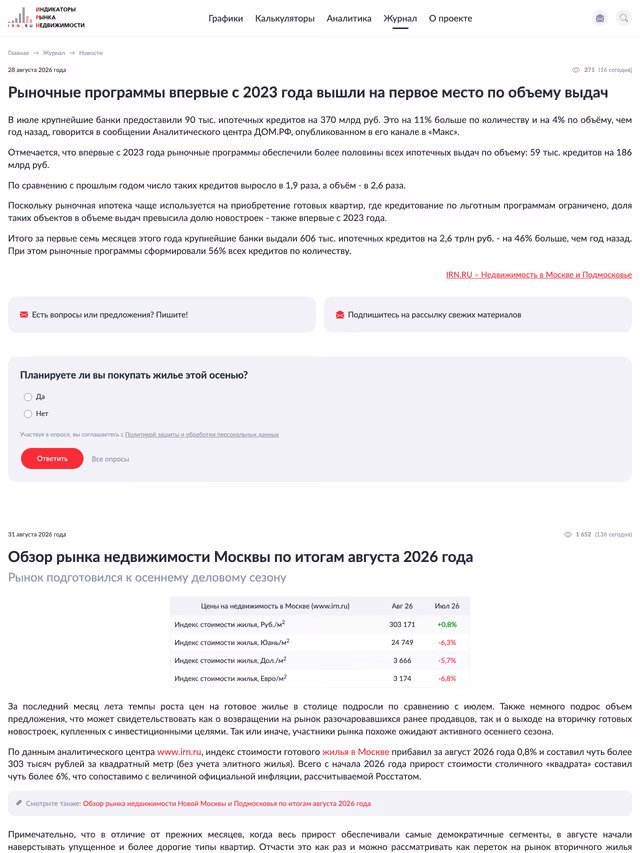 Пример публикации в «Индикаторы Рынка Недвижимости» — 2 из 3